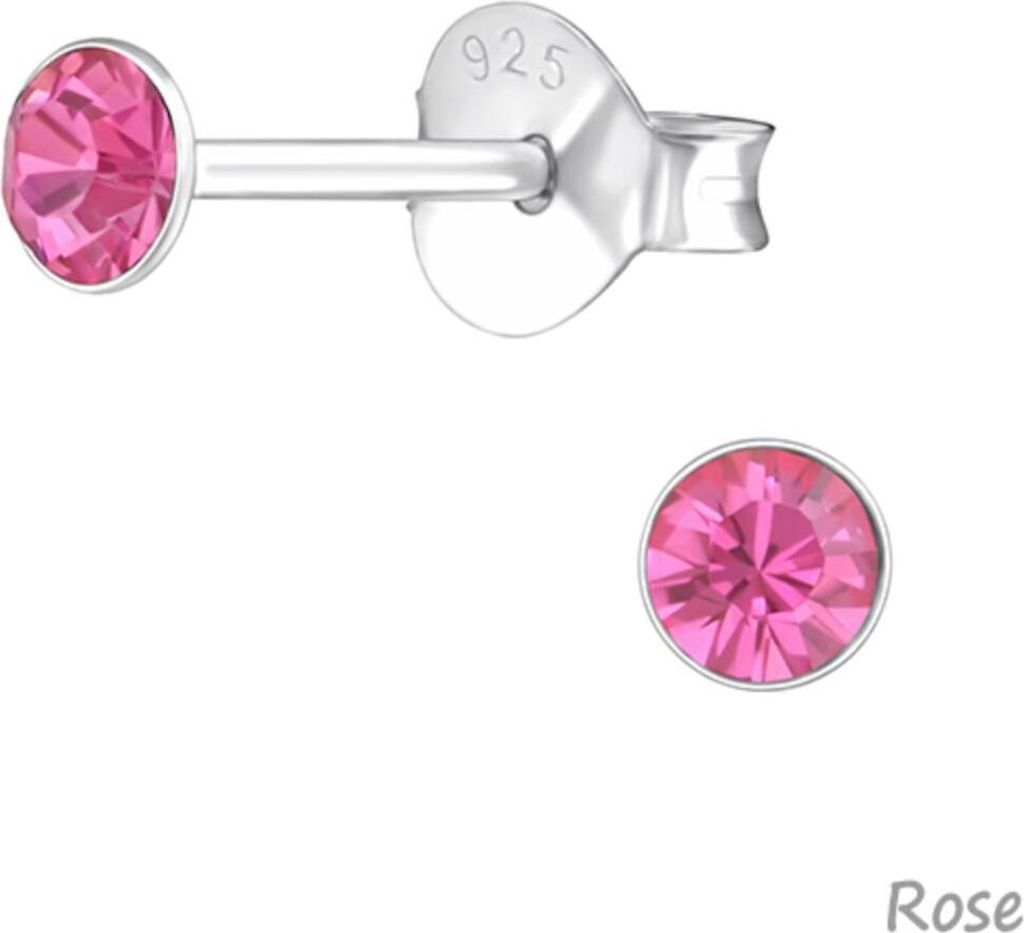 Silber Ohrstecker Kristall rund 3 mm Rose