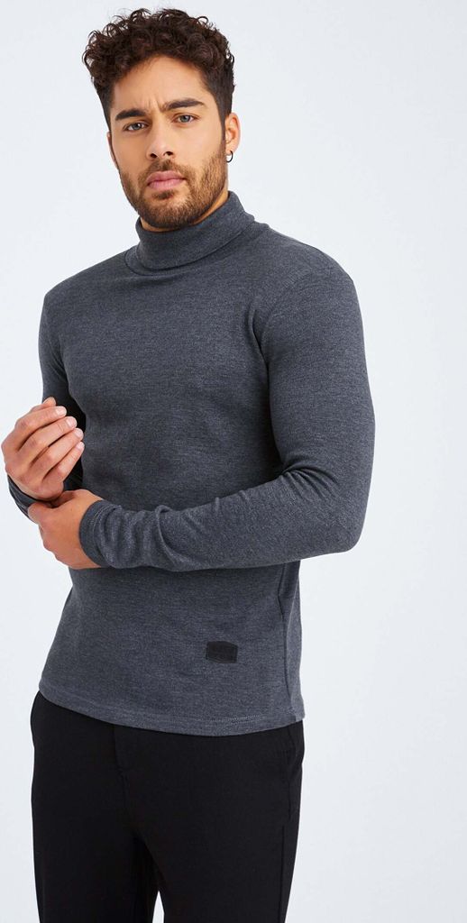 Leif Nelson Rollkragen Herren Longsleeve Rollkragen LN-0, Anthrazit / XXL