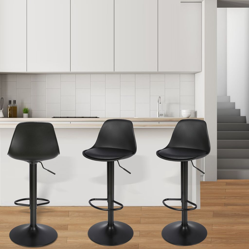 4x Barhocker Tresenhocker,Kunstleder Gepolsterter Barstuhl mit PP Rückenlehne, Höhenverstellbar, Drehbar, Küchenstühle,Schwarz (Sitzhöhe 55-75cm)