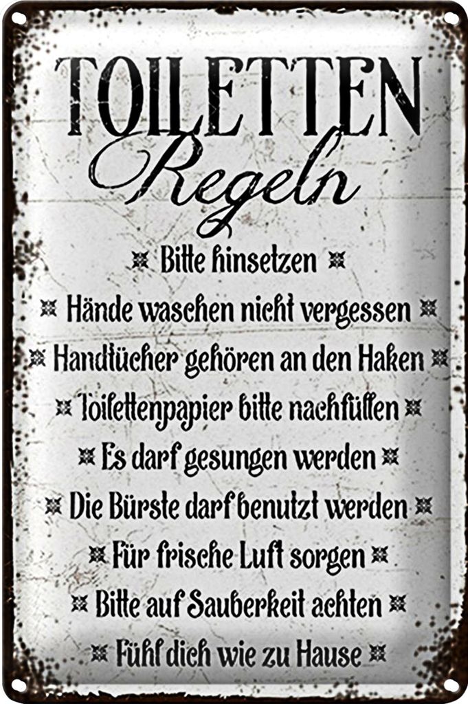 Blechschild Spruch 20x30cm Toiletten Regel bitte hinsetzen