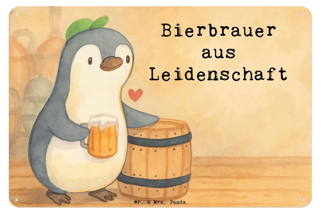 Mr. & Mrs. Panda tafel Bierbrauer Leidenschaft Design DIN A3 - Weiß - Geschenk, Wandbild, Blechschild, Biertrinker, Türschild, Bierfass, Retro, S...