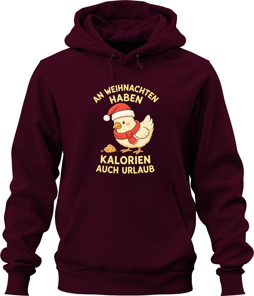 Kalorien haben Urlaub Weihnachten Küken lustig Geschenk Uni Hoodie Kapuzenpullover, Burgundy, M
