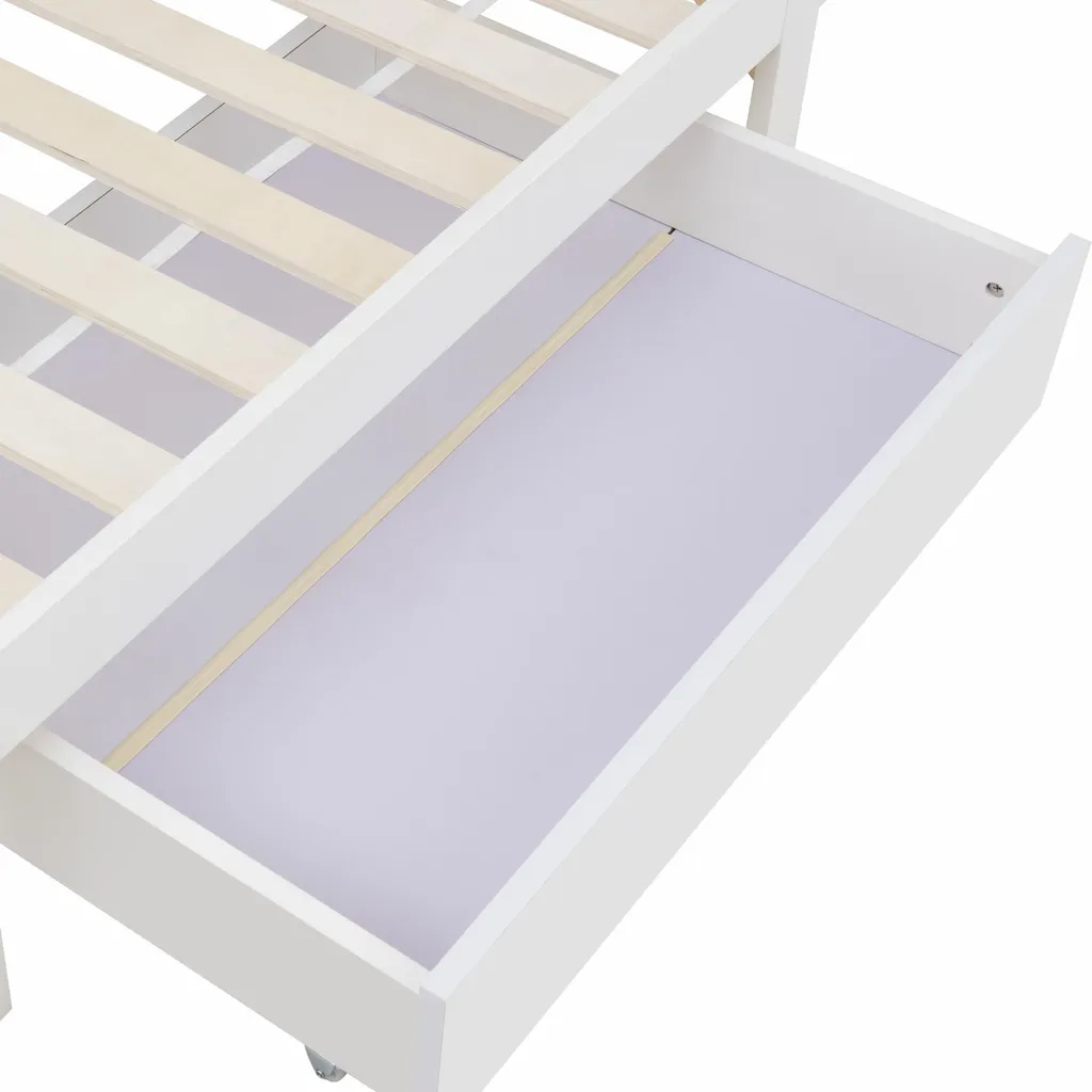Lit simple 90x200 cm blanc avec étagères de tête de lit multifonctions