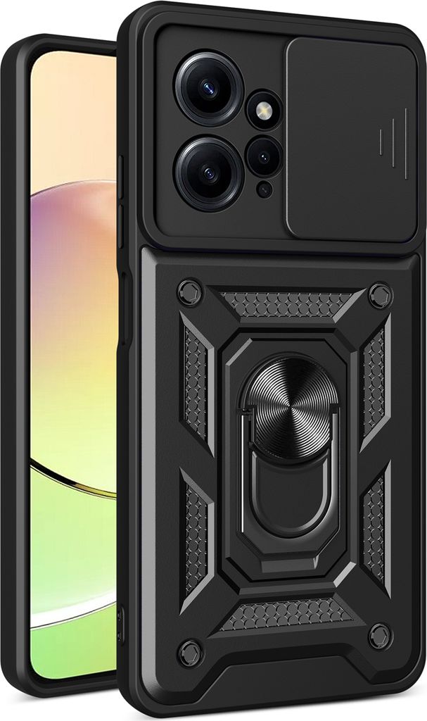 Hülle für Xiaomi Redmi Note 12 4G mit Ring Ständer Halter Dia Kameraschutz TPU PC Hybrid Handyhülle Schwarz
