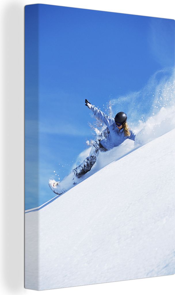 OneMillionCanvasses - Leinwandbilder - 90x140 cm, Ein Snowboarder stürzt von einem Berg in die Tiefe, Wandbilder Kunstdruck Wanddekoration - Fot...