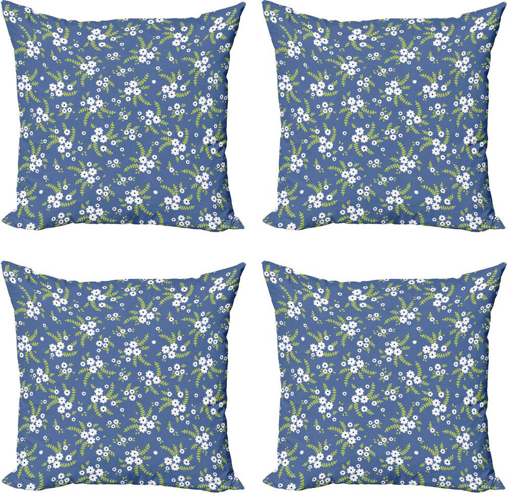 ABAKUHAUS Blume Kissenbezug Set (4 Stück), Frühlings-Blüte Feld Retro, Moderner Doppelseitiger Digitaldruck, 50 cm x 50 cm, Mehrfarbig