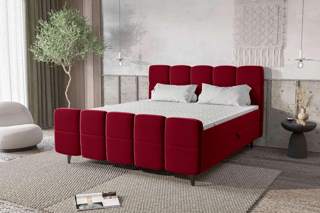 99rooms Capri Boxbett 180x200 cm Velours KRONOS Rot