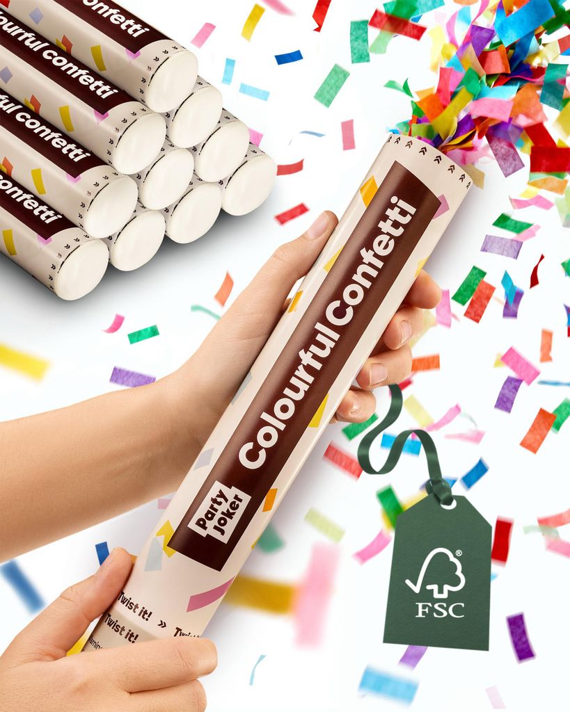 Partyjoker 10 Konfettikanonen Bunt - Einfach & Sicher zu Bedienen - 5-8 Meter langen Konfettistrahl - Für Innen und Draußen