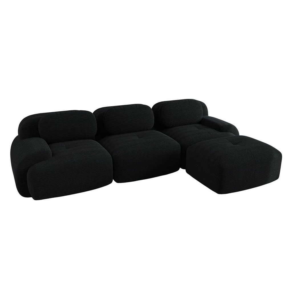Modulares Ecksofa(Schwarz)ohne Montage, ergonomisch und haustierfreundlich, aus Cordstoff mit extra-breiten Armlehnen, 32D hochelastische Polsterung