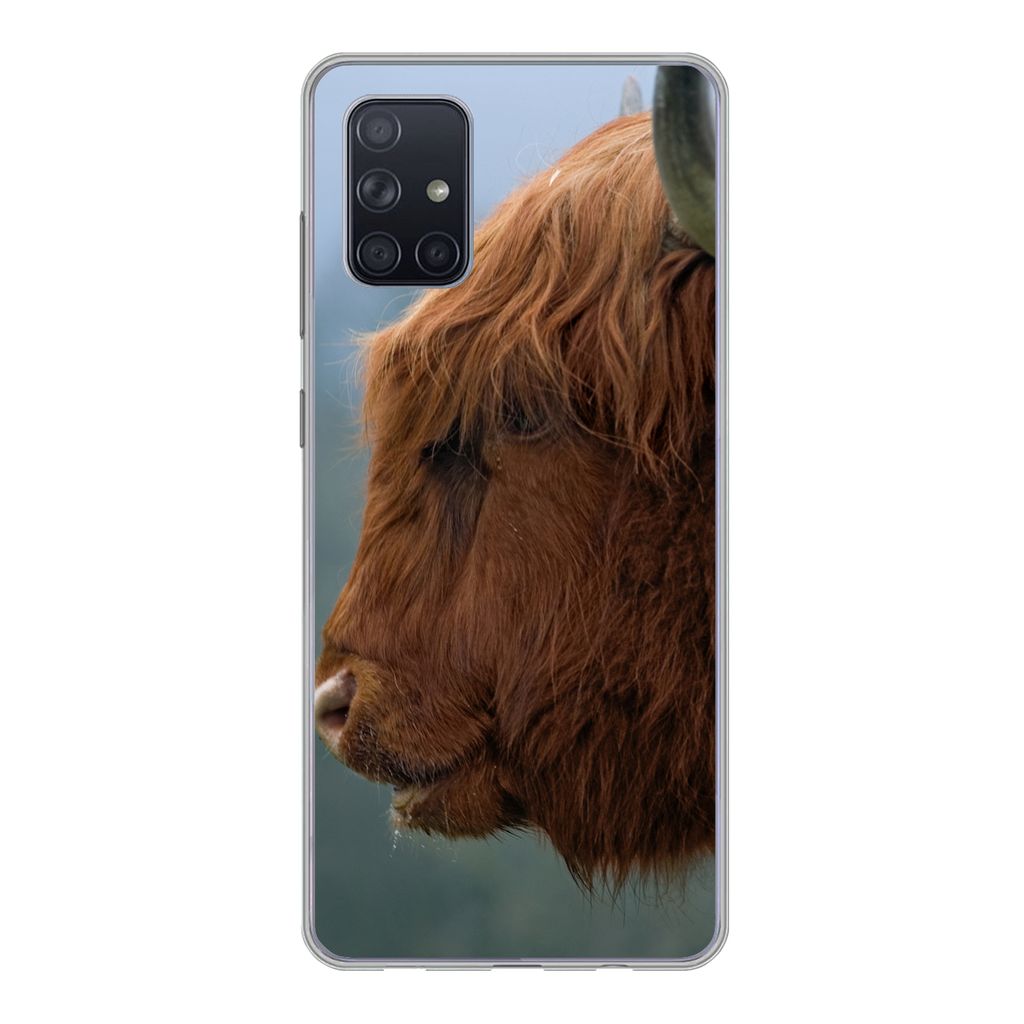 MuchoWow Handyhülle Schutzhülle Hülle für Samsung Galaxy A51 5G Schottische Highlander - Tiere - Nebel Silikon Softcase Handy Hülle - Abbildung