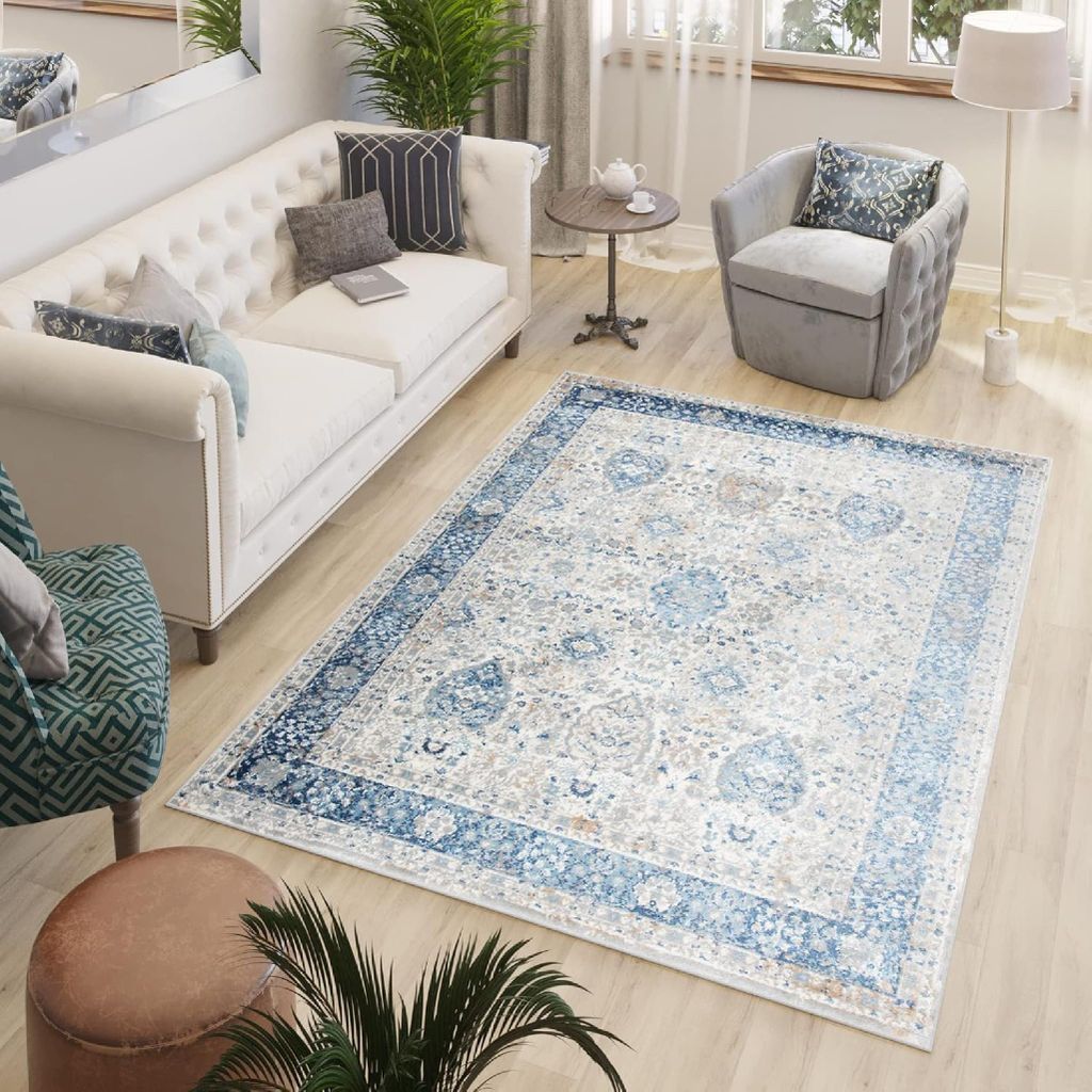 Tapiso Teppich VALLEY Modern Kurzflor Grau Blau Creme Wohnzimmer 240 x 300 cm