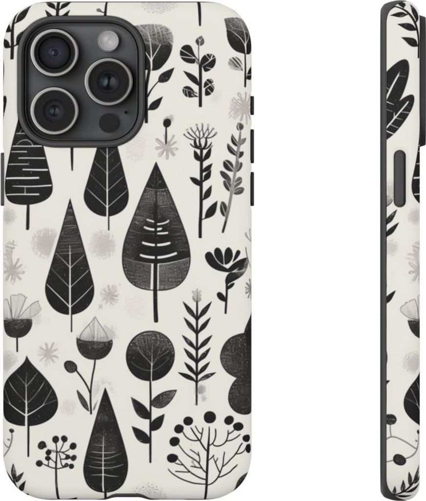 Monochromes botanisches Muster – Hülle Kompatibel mit iPhone 15 Pro Max