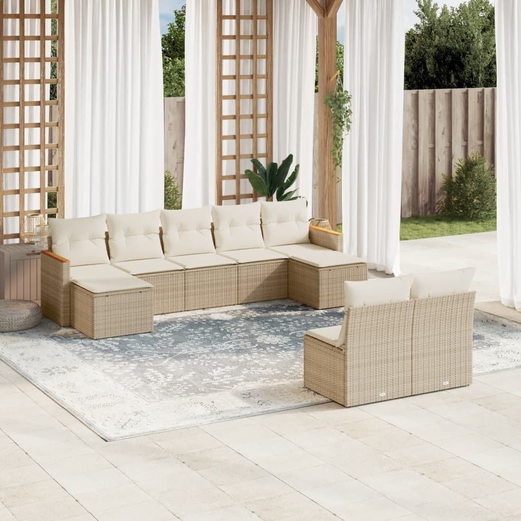 Maison Exclusive - 9-tlg. Garten-Sofagarnitur mit Kissen Beige Poly Rattan