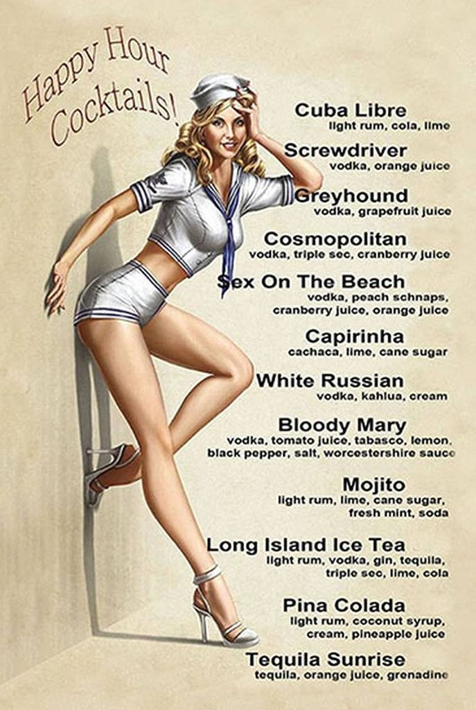 vianmo Holzschild 18x12 cm Pin Up Happy Hour Cocktails Mojito
