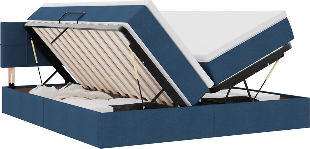 vidaXL Bett mit LED-Lichtleisten mit Kopfteil Blau 180 x 200 cm Stoff