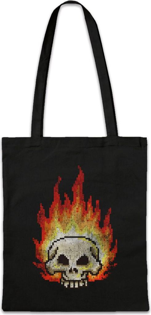 Urban Backwoods Pixel Burning Skull, Stofftasche, Farbe: Schwarz