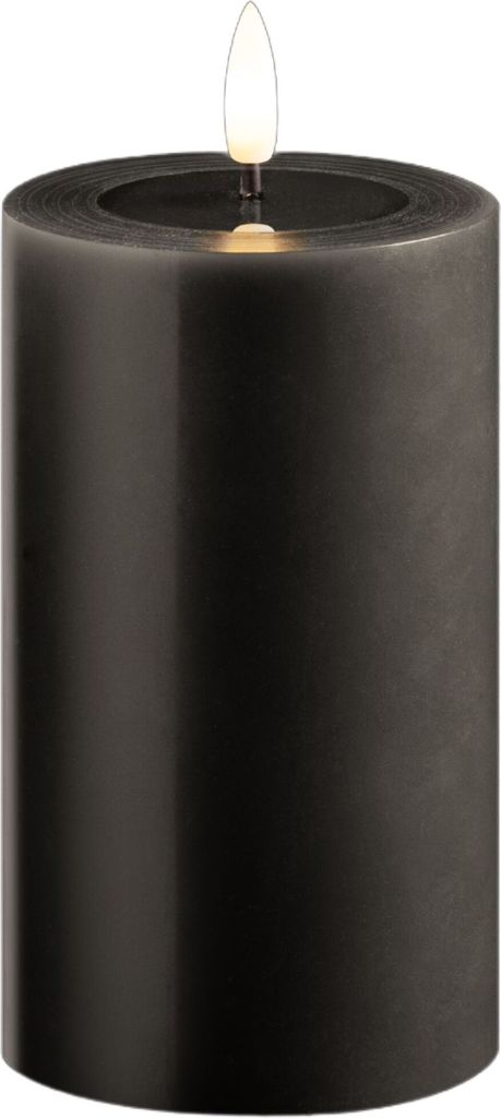 Mittlere LED Stumpenkerze mit Timer grau 7,5cm ø 12,5cm Höhe - 2 AA Batterien nötig LED Echtwachskerze mit Flackereffekt flammenlose Stumpenkerz...