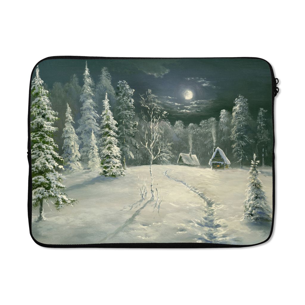MuchoWow Laptop Hülle 17 Zoll Laptoptasche Eine Illustration eines verschneiten Waldes - Zipper - Schutzabdeckung