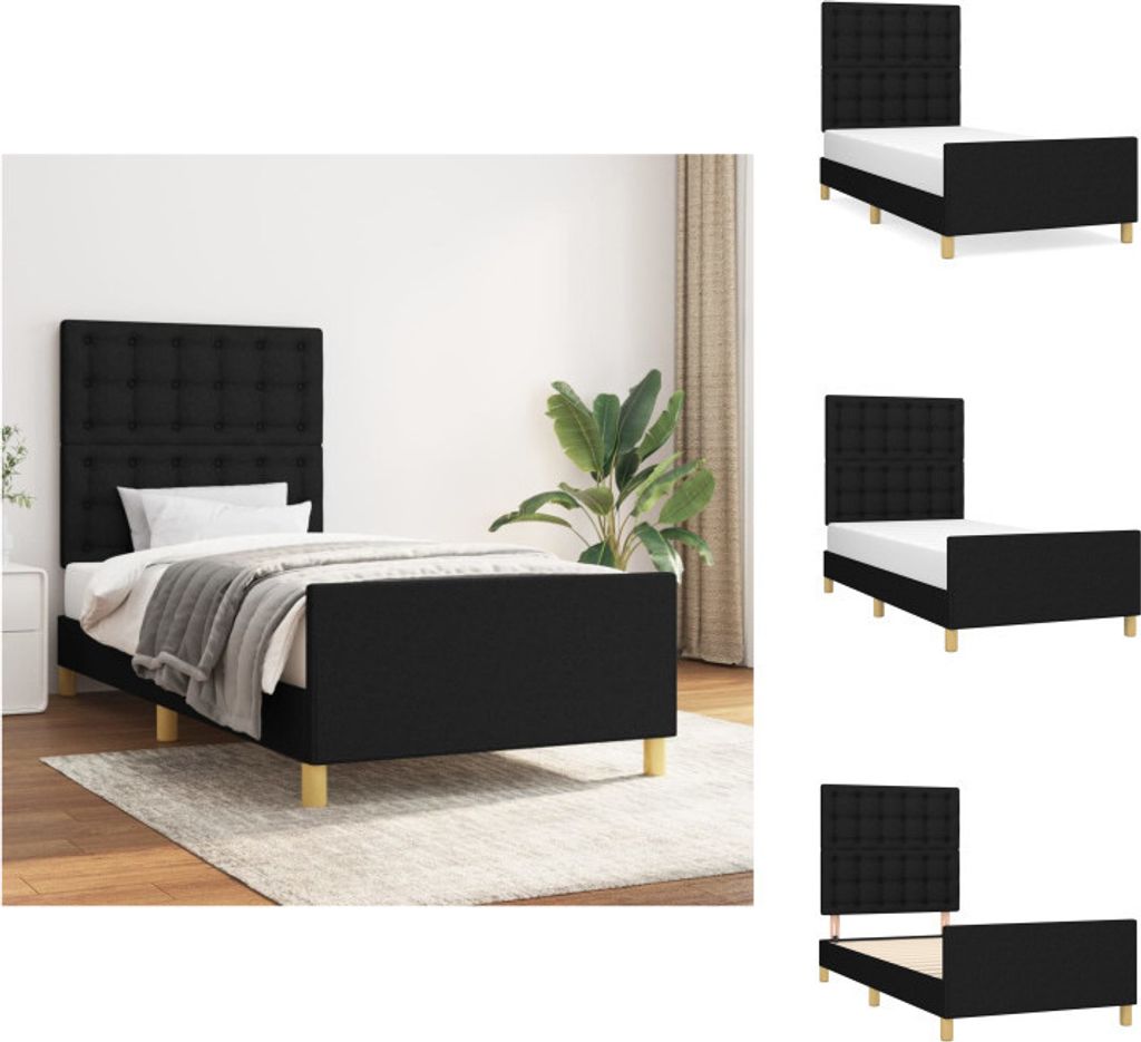 vidaXL Bettgestell mit Kopfteil Schwarz 90x190 cm Stoff - Betten & Bettgestelle