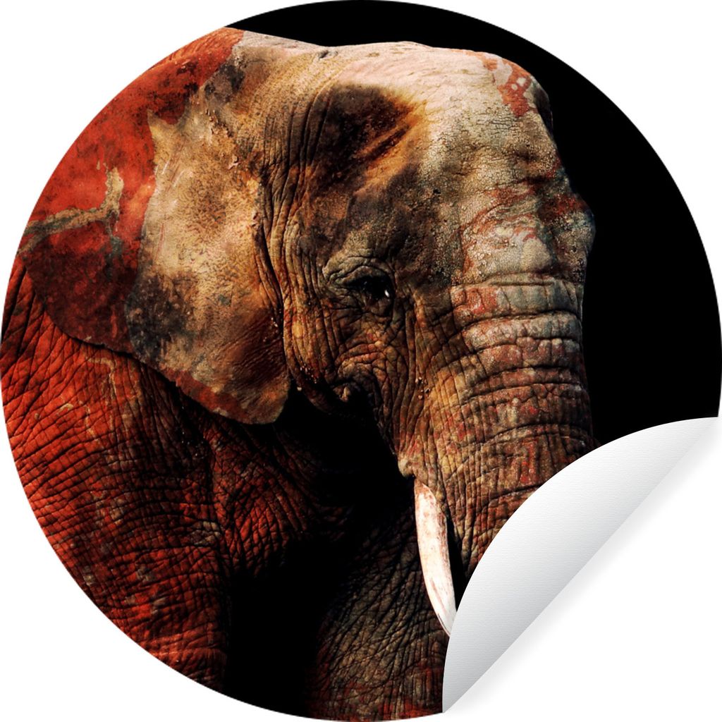 MuchoWow Runde Wandtattoo - Wandsticker Tapete Aufkleber Elefant - Rot - Zähne Ø 80 cm Selbstklebend und Repositionierbar - Wandaufkleber - Kre...