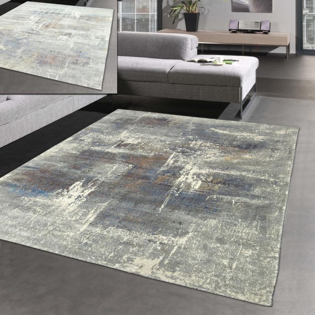 Designerteppich Gang Wohnzimmer abstrakt grau blau Größe - 80 x 300 cm
