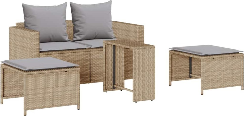 "2026 MODERNE" 5-tlg. Garten-Sofagarnitur - Balkonmöbel/Loungeset - elegantes Design - Kissen Stapelbar Beige Poly Rattan - 63x63,5x60,5cm - Garte...