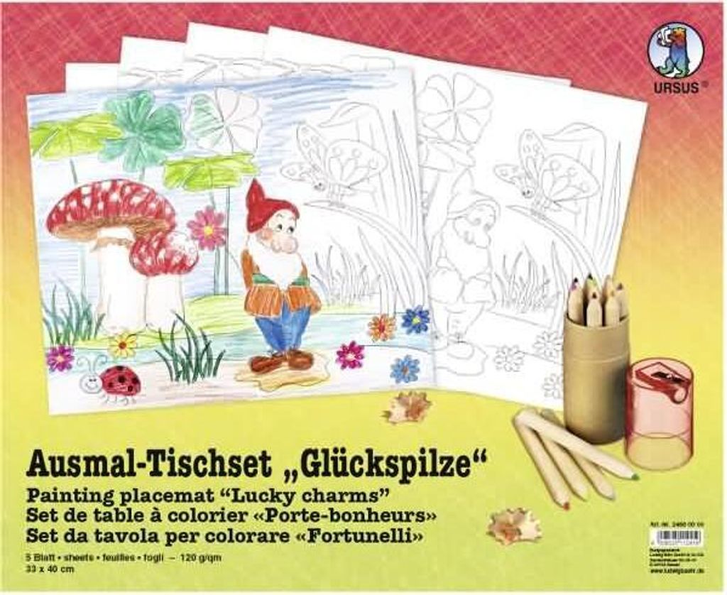 Ausmal-Tischset 33x40cm VE=5 Blatt Glückspilze