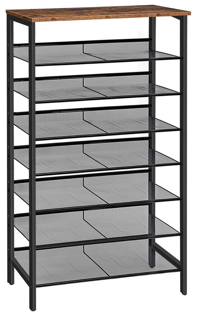 8-stöckiges Schuhregal, hoher und schmaler Schuhschrank, flache und neigbare Drahtgitterablagen, bietet Platz für 24–32 Paar Schuhe, für Einga...