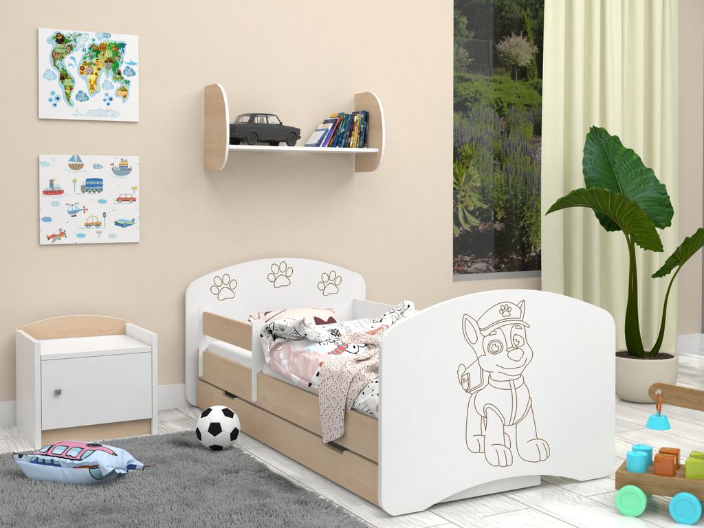 Happy Babies Kinderbett - Mit Matratze & Schublade und Rausfallschutz, 70x140, Mädchen Kinderbetten & Jugendbett Jungen Kids Bed