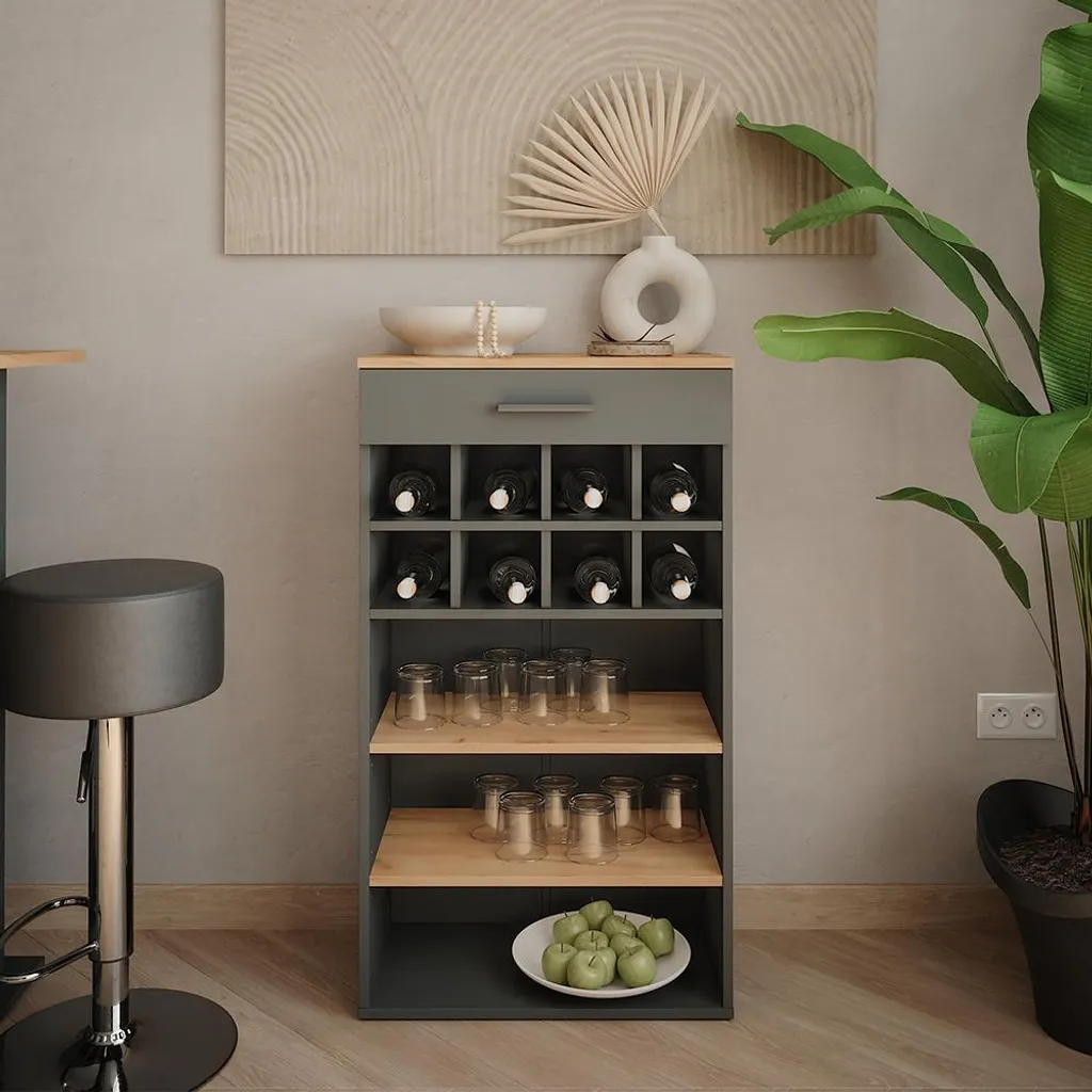 Casier à vin Vicco Repose Chêne doré et Anthracite 60x106cm Model 55358