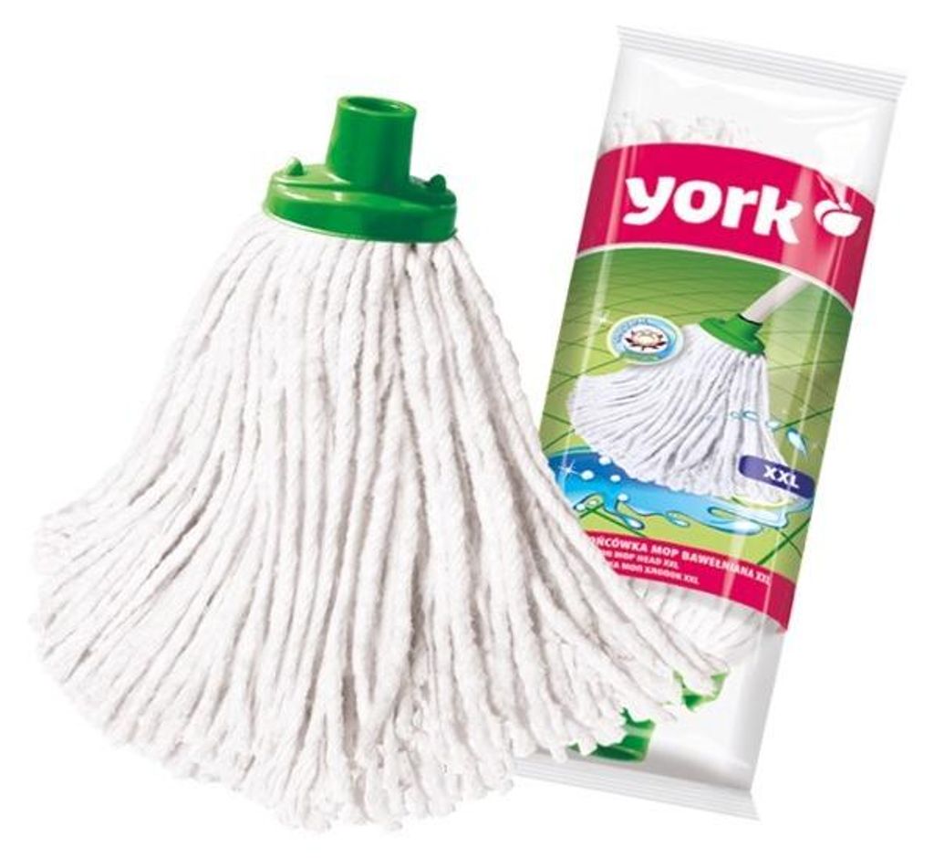 A mop head and its packaging are displayed against a white background.