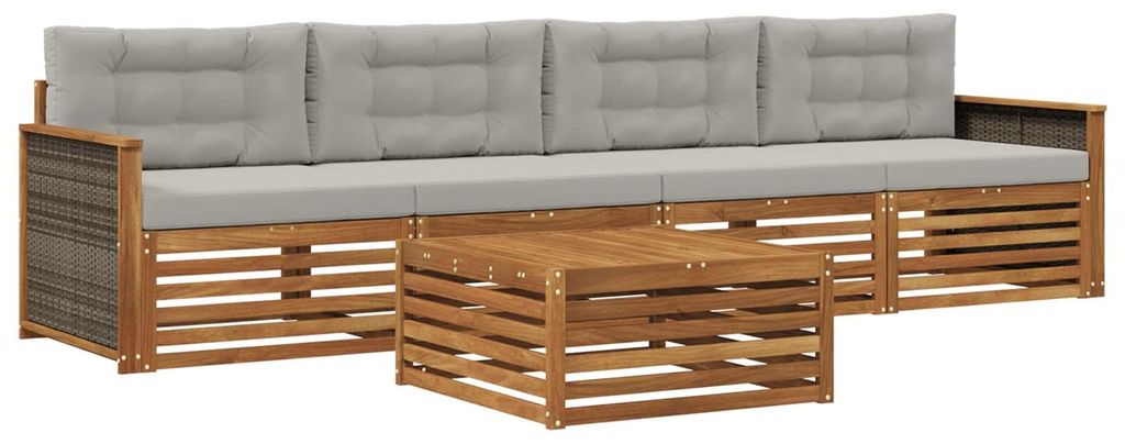 vidaXL Outdoor-Sofagarnitur mit Kissen 5 pcs Natürlich und Hellgrau