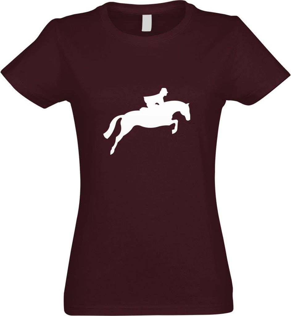 Kiwistar - T-Shirt tailliert - Damen - Burgund - Springreiten - Jumping - Springen - mit Motiv Bedruckt - Funshirt Design - Sport - Freizeit - Dame...