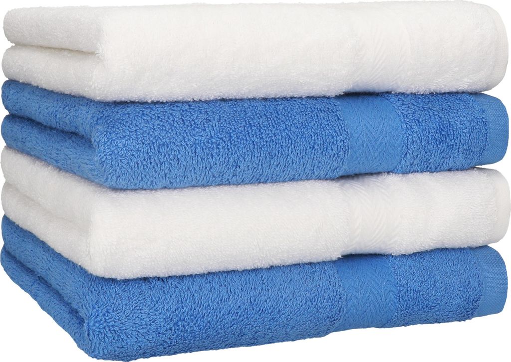 Betz 4 Stück Handtücher 50x100 cm PREMIUM 100% Baumwolle Farbe: weiß und hellblau