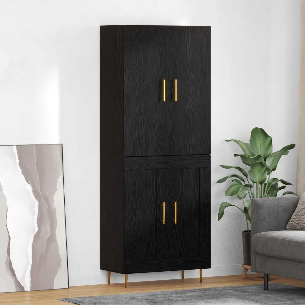 Mobile Alto vidaXL Nero Rovere 69,5x34x180 cm - Design Scandinavo