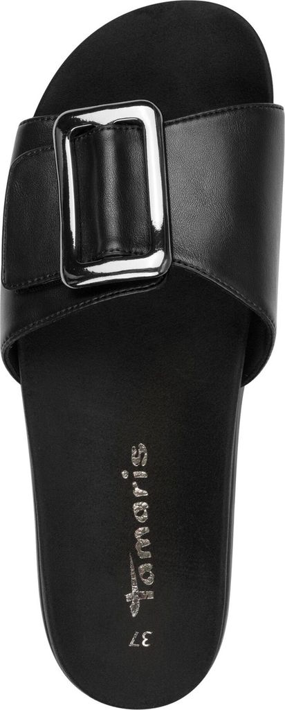 Tamaris Damen Pantolette breiter Riemen große Schnalle Plateausohle 1-27409-44, Größe:41 EU, Farbe:Schwarz