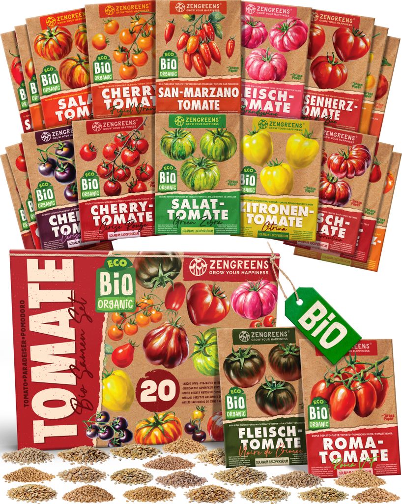 ZenGreens® Bio Tomatensamen Set 20 Sorten – samenfestes Produktbild 