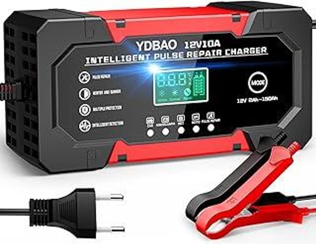 Autobatterie Ladegerät 10A Batterieladegerät 12V LiFePO4 & AGM Option Intelligentes Ladegerät Autobatterie mit LCD Display Temperaturkompensatio...