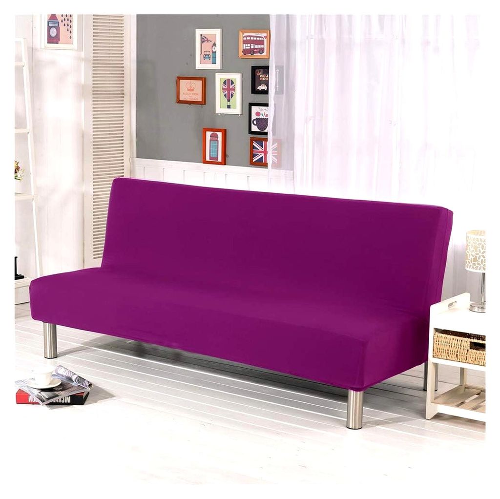 Sofabezug ohne Armlehnen, Polyester, Elasthan, Stretch, Futonbezug, elastisch, faltbar, passend für Klappsofa ohne Armlehnen (groß, Candy Purple)