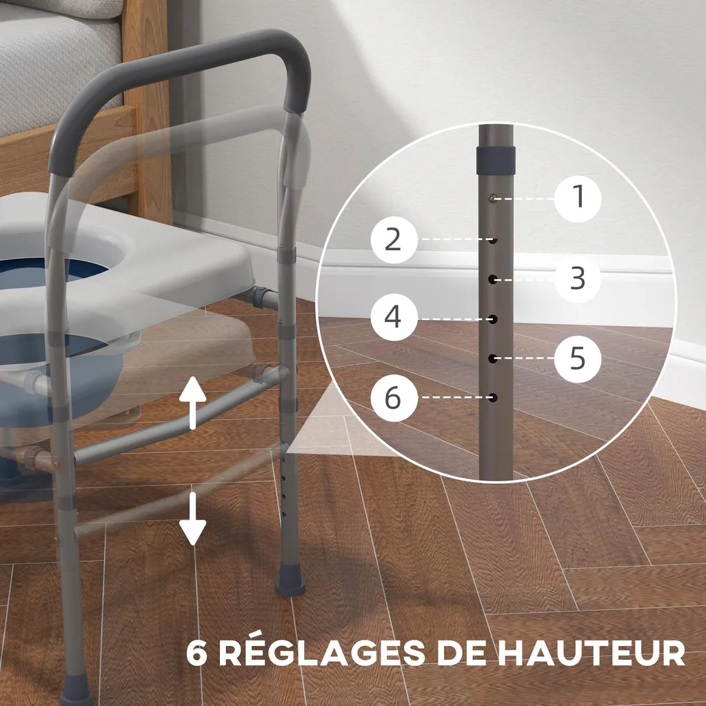 Chaise percée de toilette 4 en 1 modulable avec assise rembourrée - 136kg