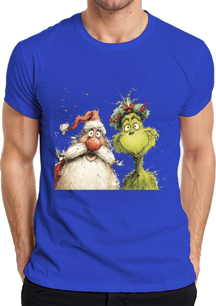 Grinch Weihnachtsmann lustig Weihnachten Geschenk grün Kranz Herren T-Shirt, Blau, L