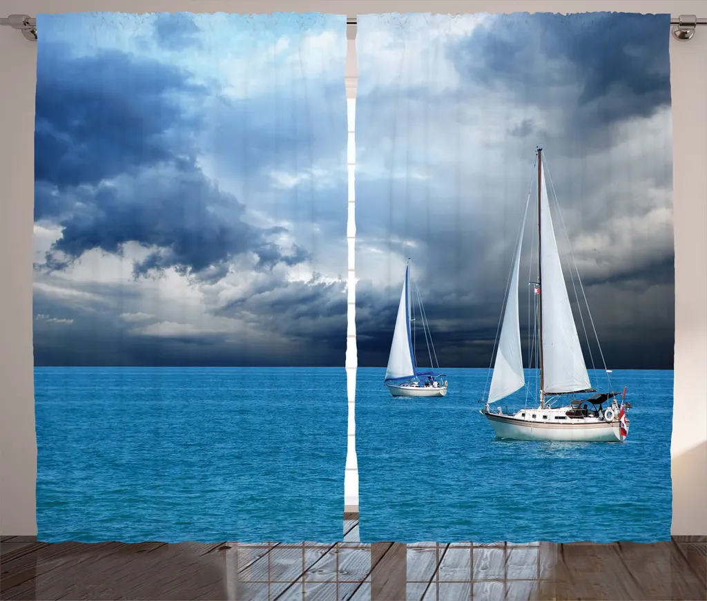 Rideaux de Salon Universels Motif Rustique Bleu Gris 280x245 cm