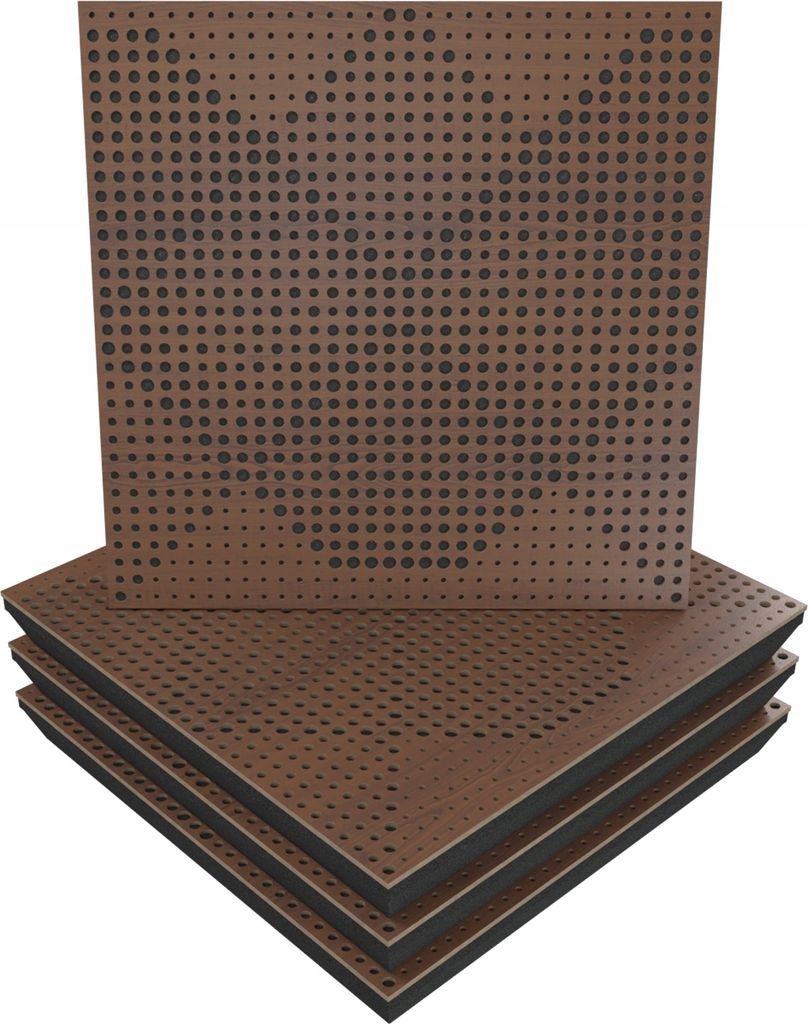 4 Stück AKUSTIK-WANDPANEELE mit Montageset | "WILDS" 50x50x5cm | Absorption und Diffusion | Farbe: Nussbaum