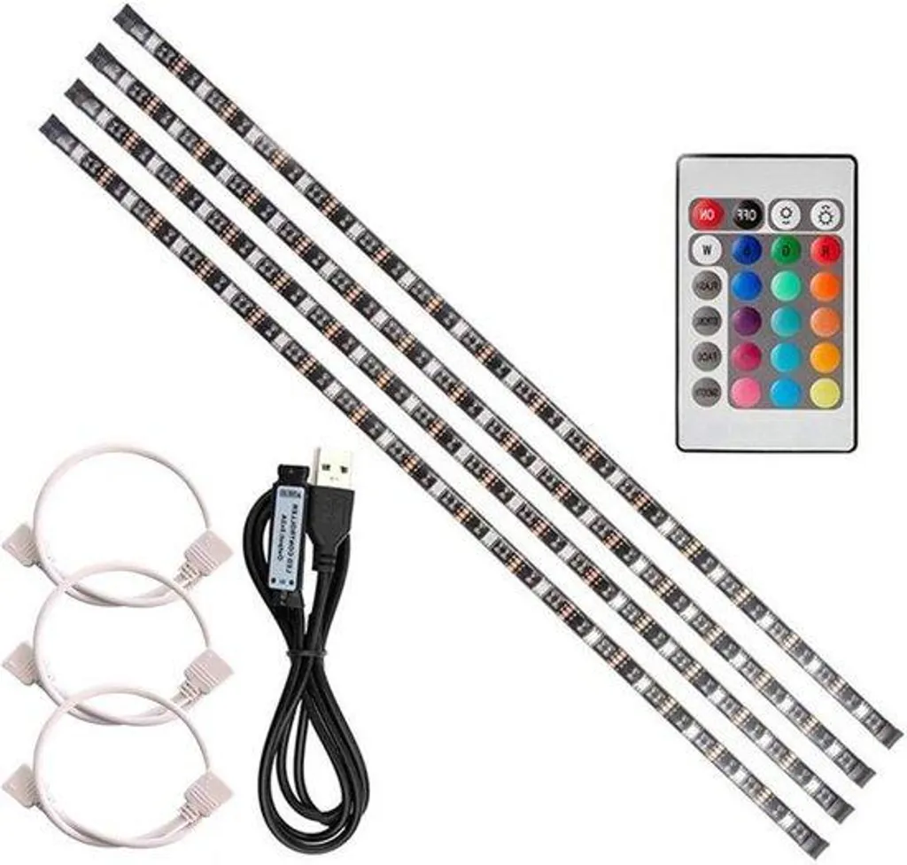 Bandes LED USB 4 x 50 cm flexibles avec mini-télécommande pour TV et PC