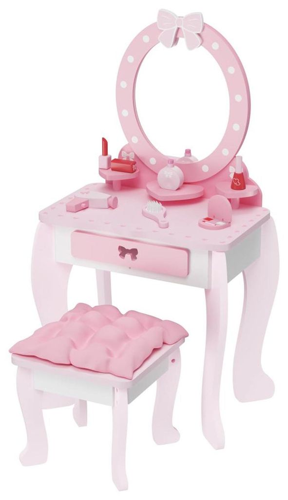 Playtive Schminktisch Kosmetiktisch Mädchen Hocker Spiegel Holz inkl. Zubehör