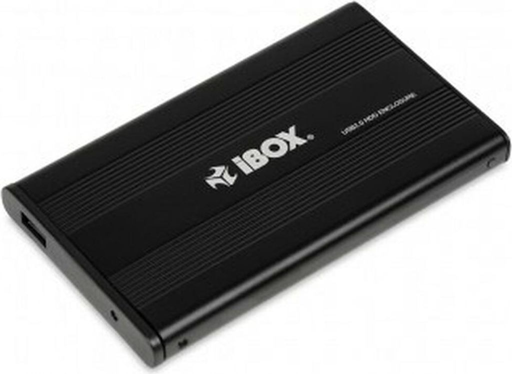 A black external hard drive enclosure with the brand logo and product name printed on it, set against a white background.
