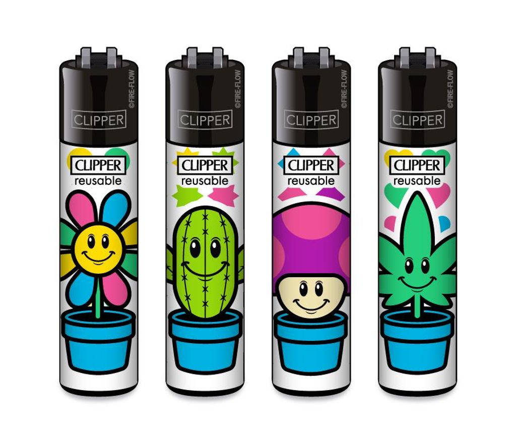 Clipper Feuerzeug 4er Set Grow Pots