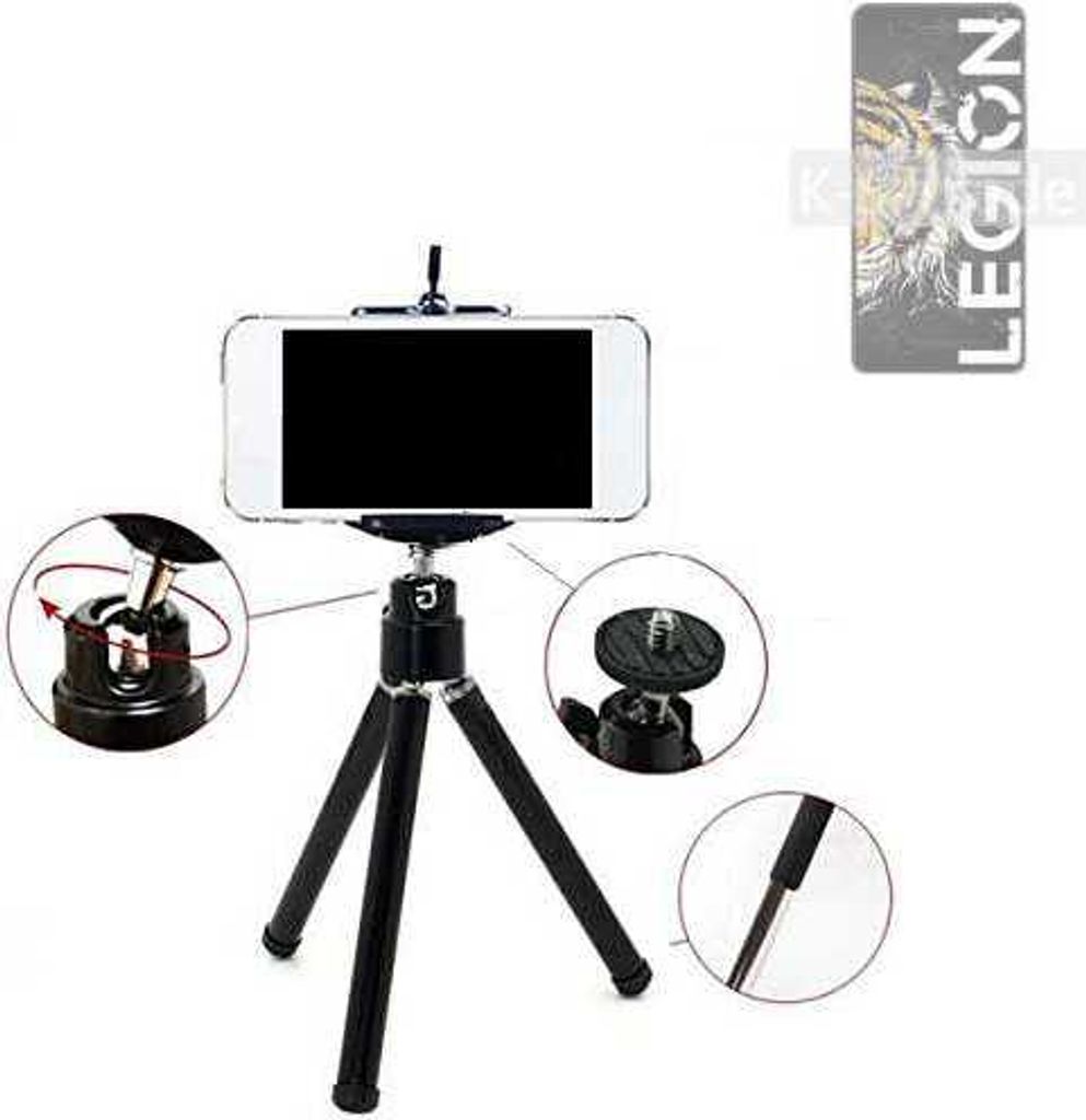 K-S-Trade Smartphone Stativ Dreibein kompatibel mit Lenovo Legion Y70 Tripod aus Aluminium Klemmstativ Stativ Adapter für Mobiltelefone schwarz 1x