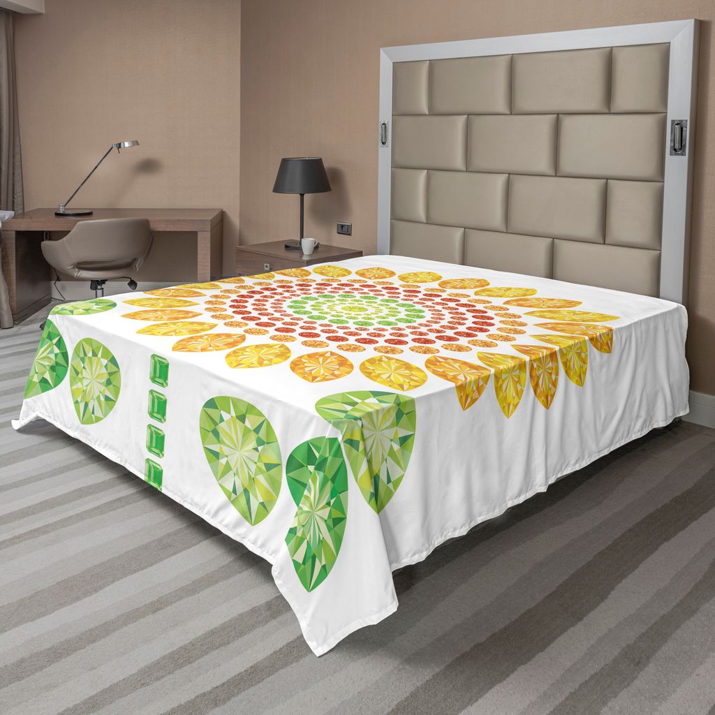 ABAKUHAUS Sonnenblume Bettlaken, Runder Sonnenblume Mandala Entwurf Mit Diamant Und Perlen Zahlen Druck, weiches bequemes oberes Bettlaken für ein...