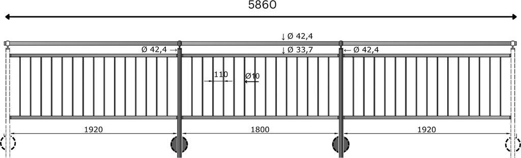 TIBU Geländer Edelstahl Balkongeländer Treppengeländer 0,8-6m senkrechte Streben seitliche Montage, Länge 5860 mm mit Seitenabstand 50 mm